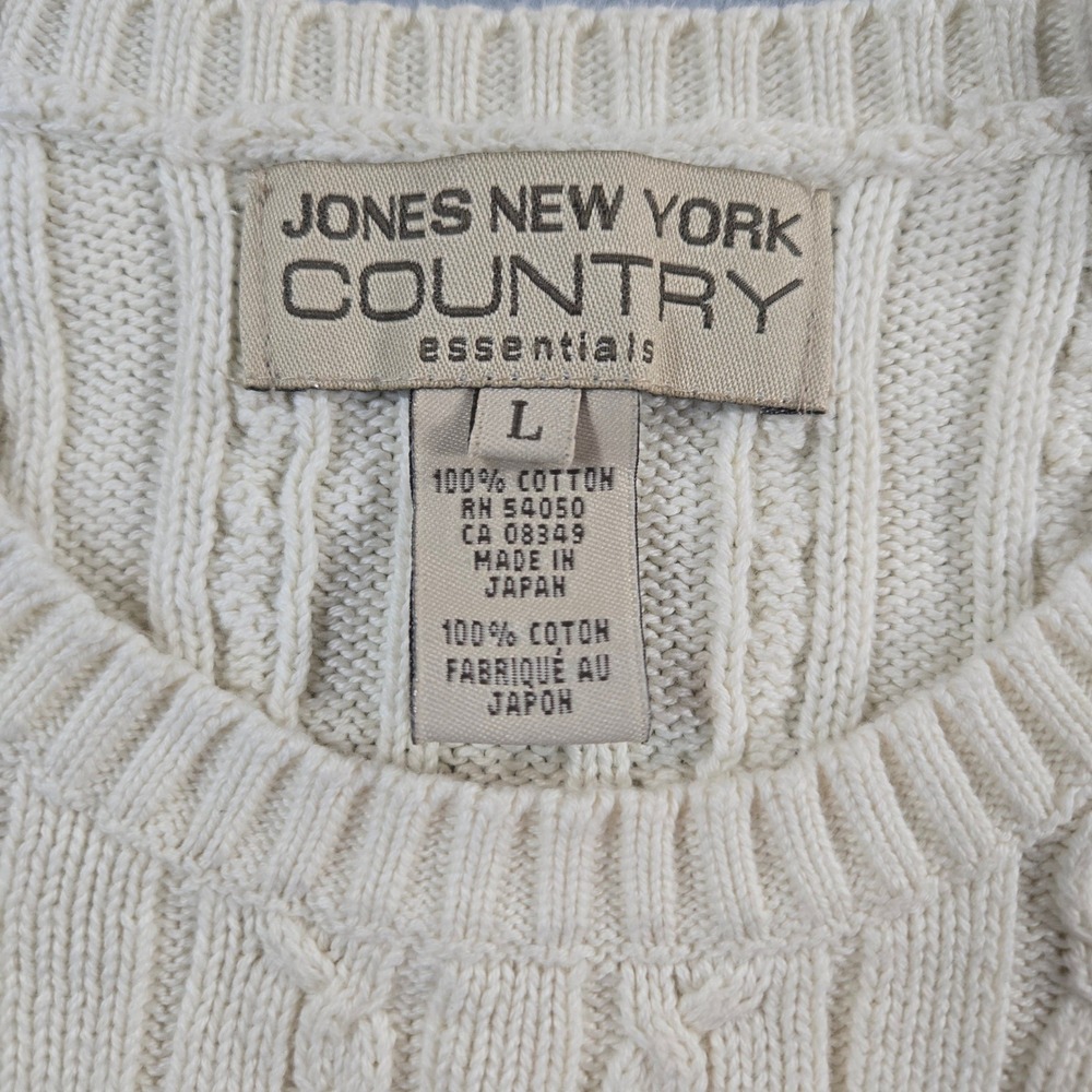 Jones New York Country Cream Cable Knit Short Sleeve Cotton Sweater Large - Picture 2 of 14